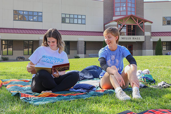 students on lawn