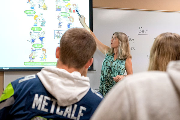 professor teaching class of students