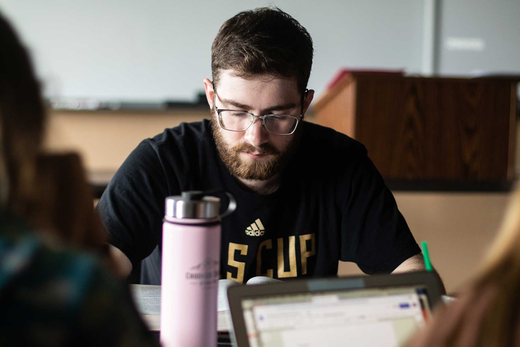 male student studying