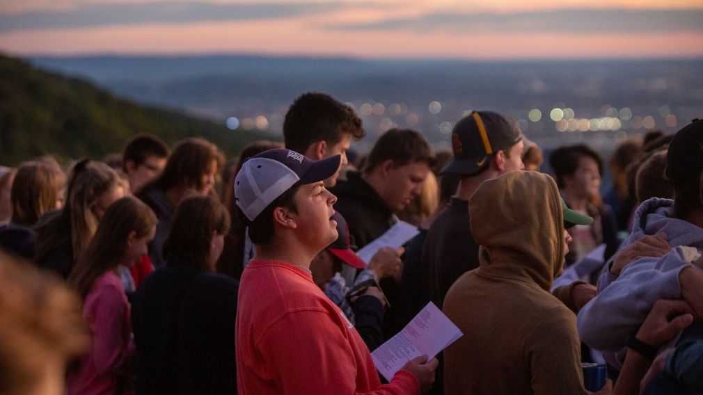 students watching the sunrise